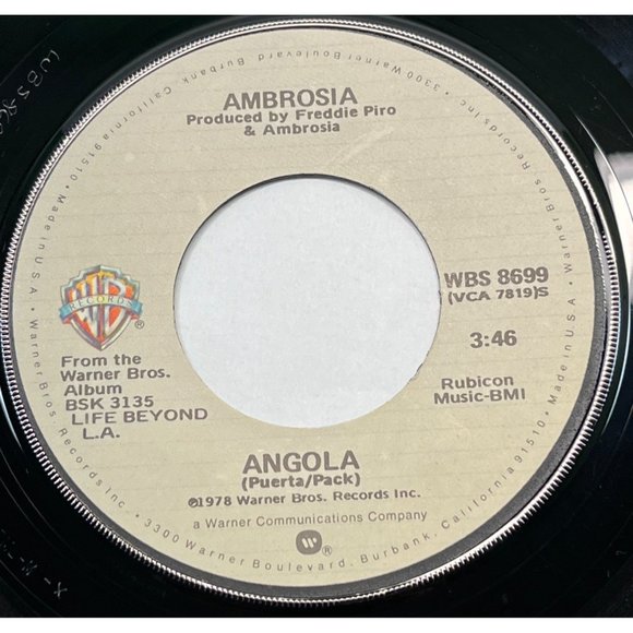 Ambrosia Life Beyond L.A. / Angola 45 Rock Pop 1978 Warner Bros 8699 - Picture 2 of 4